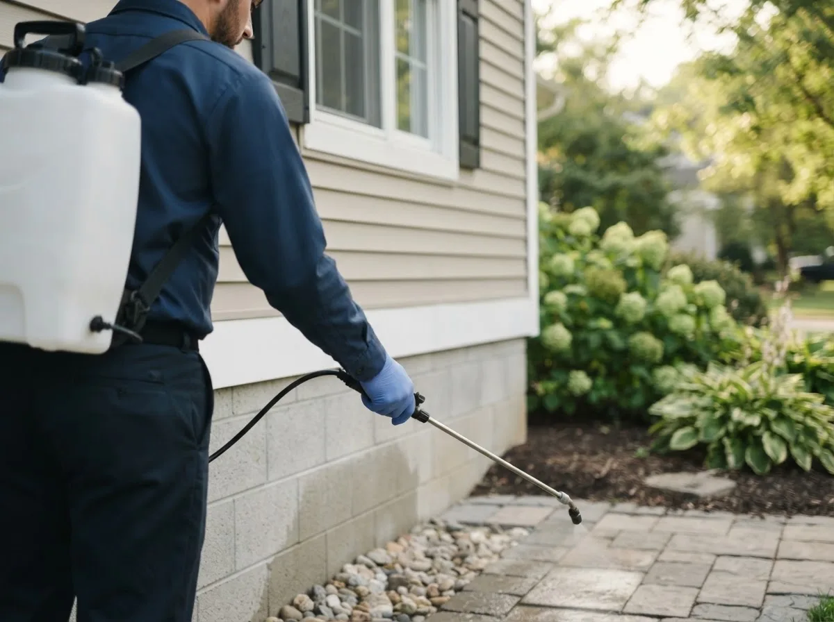 Pest control technician inspecting a home in Caney, KS